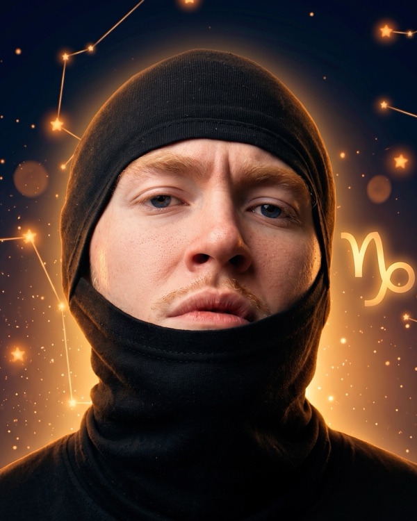 Big Baby Tape (Егор Ракитин) — портрет с глифом Козерога для фан-превью эпизода шоу «Натальная карта» с разбором натальной карты рэпера и битмейкера (Козерог, Луна на границе Стрельца и Козерога)