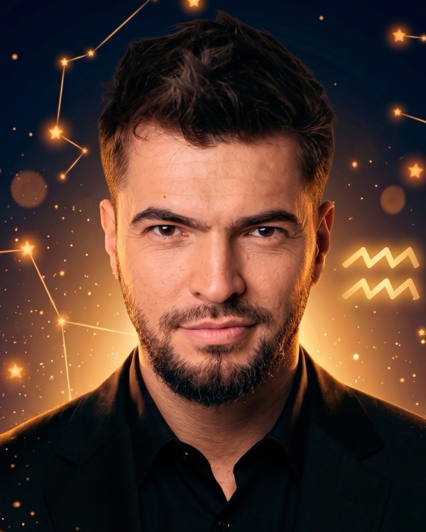 Вячеслав Макаров — портрет с глифом Водолея для фан-превью эпизода шоу «Натальная карта» с разбором натальной карты певца и телеведущего