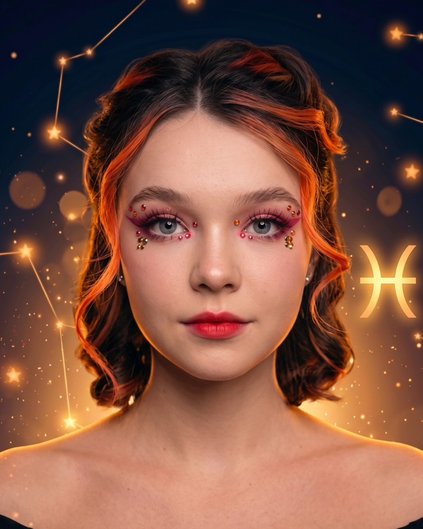 Алёна Швец — портрет с глифом Рыб для фан-превью эпизода шоу «Натальная карта» с разбором натальной карты певицы и автора-исполнителя (Рыбы, Луна в Весах)